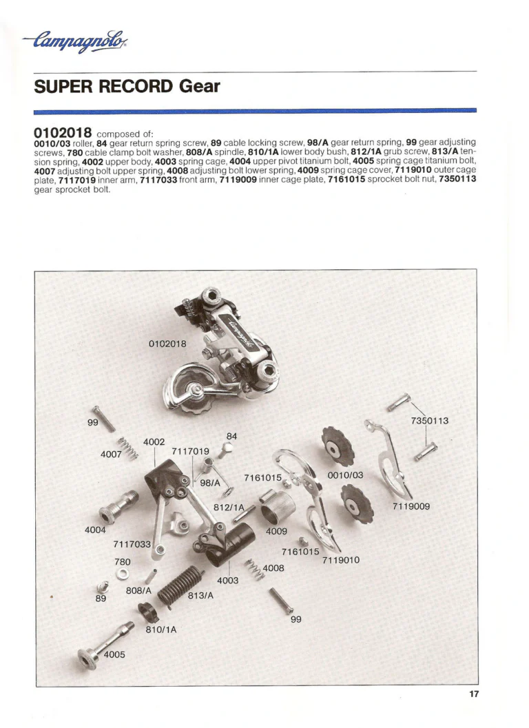 Campagnolo Catalogue No. 18, December 1986 Printing — Super Record, Record, Gran Sport, Touring and 980 Groups, Every Part and the Tools — page 16 of 70