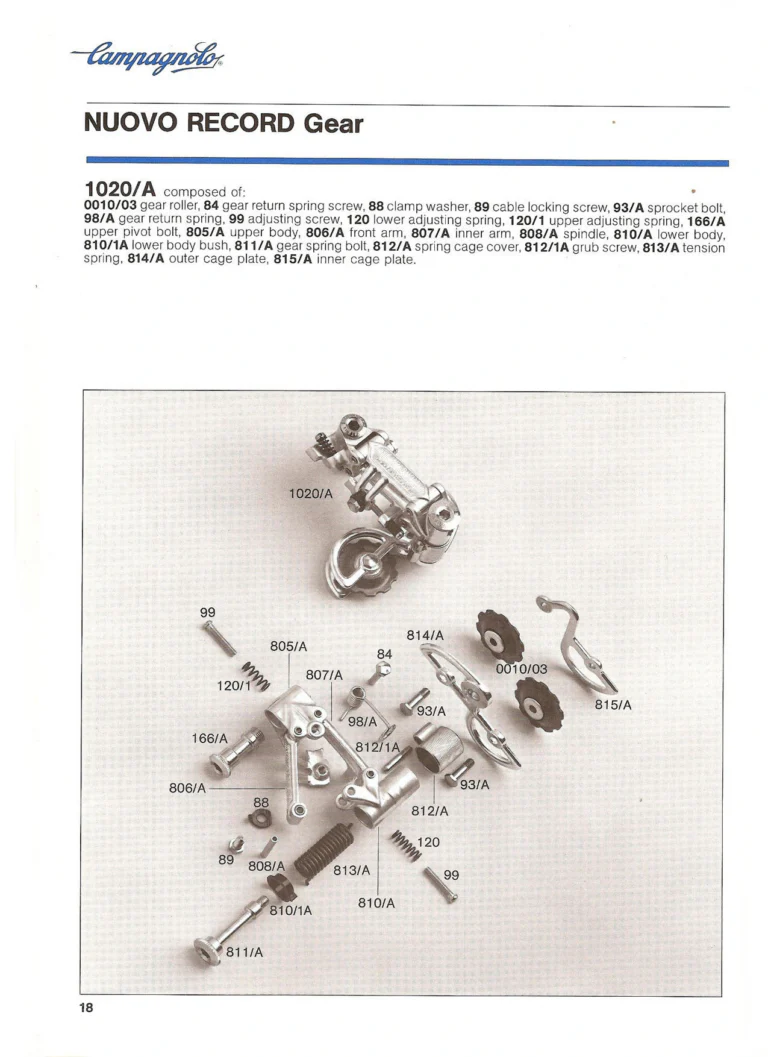 Campagnolo Catalogue No. 18, December 1986 Printing — Super Record, Record, Gran Sport, Touring and 980 Groups, Every Part and the Tools — page 17 of 70
