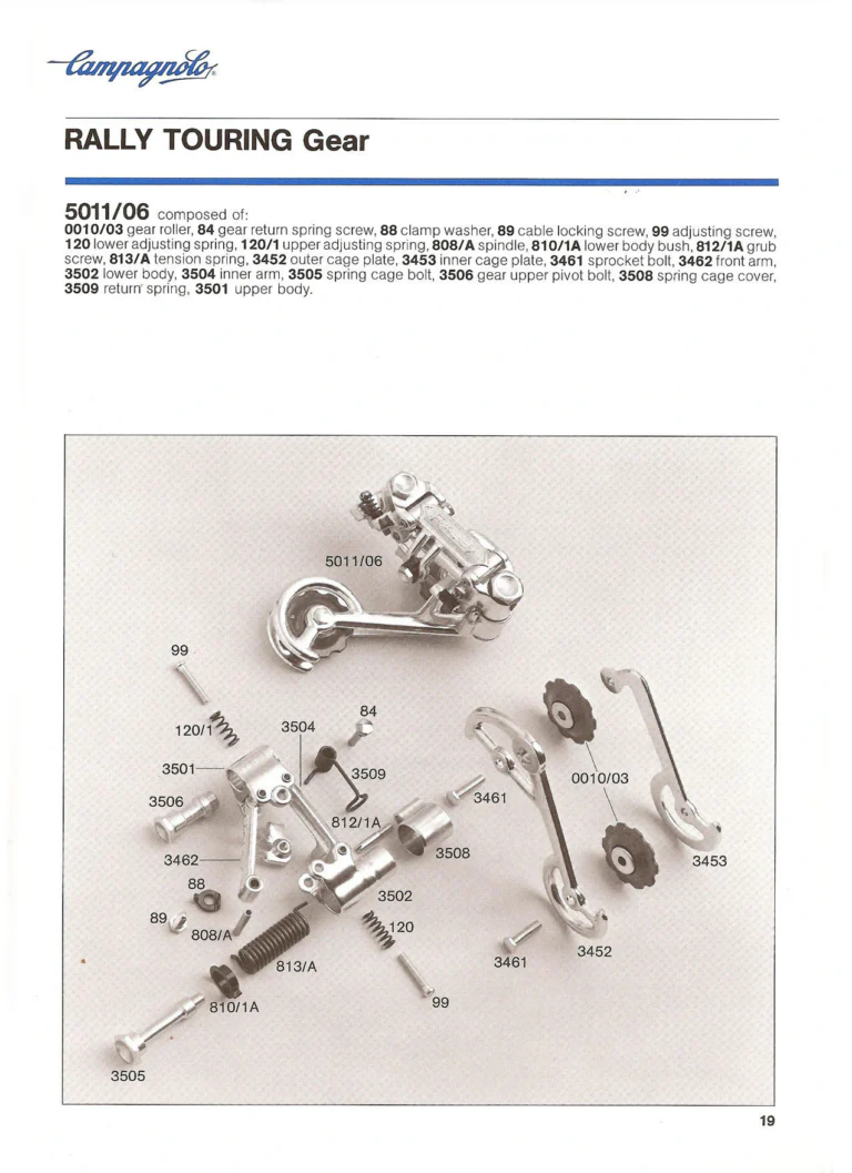 Campagnolo Catalogue No. 18, December 1986 Printing — Super Record, Record, Gran Sport, Touring and 980 Groups, Every Part and the Tools — page 18 of 70