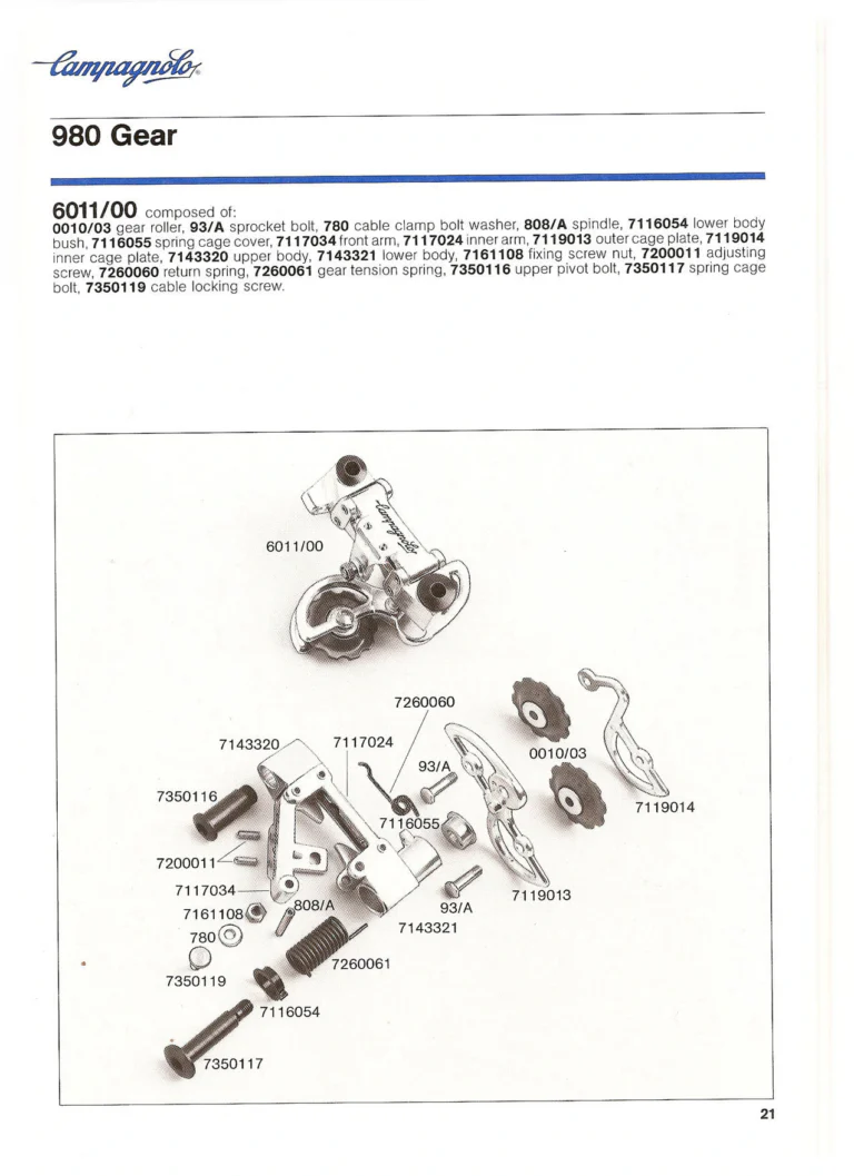 Campagnolo Catalogue No. 18, December 1986 Printing — Super Record, Record, Gran Sport, Touring and 980 Groups, Every Part and the Tools — page 20 of 70
