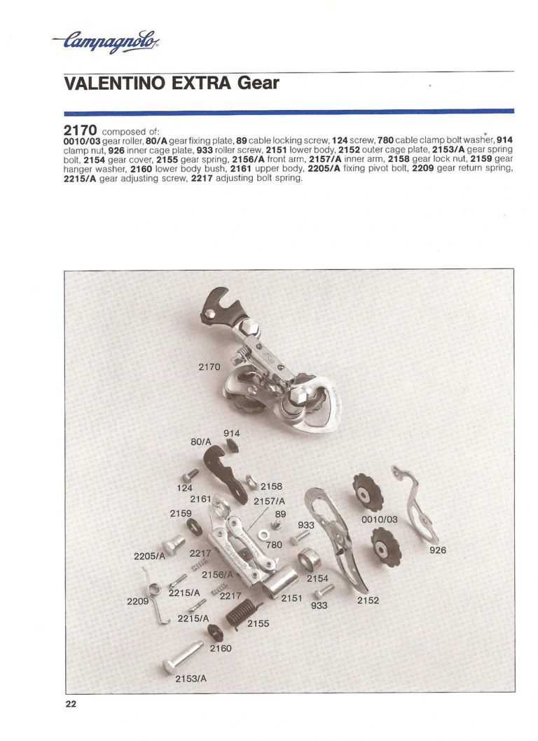 Campagnolo Catalogue No. 18, December 1986 Printing — Super Record, Record, Gran Sport, Touring and 980 Groups, Every Part and the Tools — page 21 of 70
