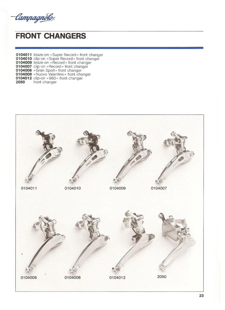 Campagnolo Catalogue No. 18, December 1986 Printing — Super Record, Record, Gran Sport, Touring and 980 Groups, Every Part and the Tools — page 22 of 70
