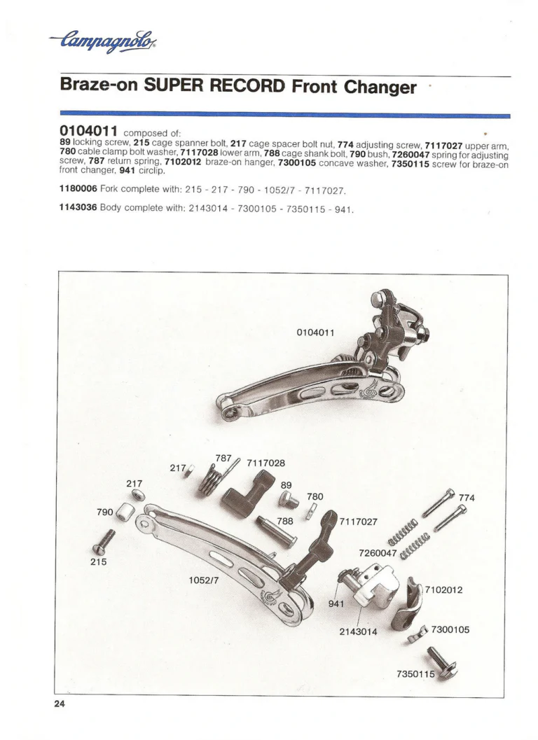 Campagnolo Catalogue No. 18, December 1986 Printing — Super Record, Record, Gran Sport, Touring and 980 Groups, Every Part and the Tools — page 23 of 70