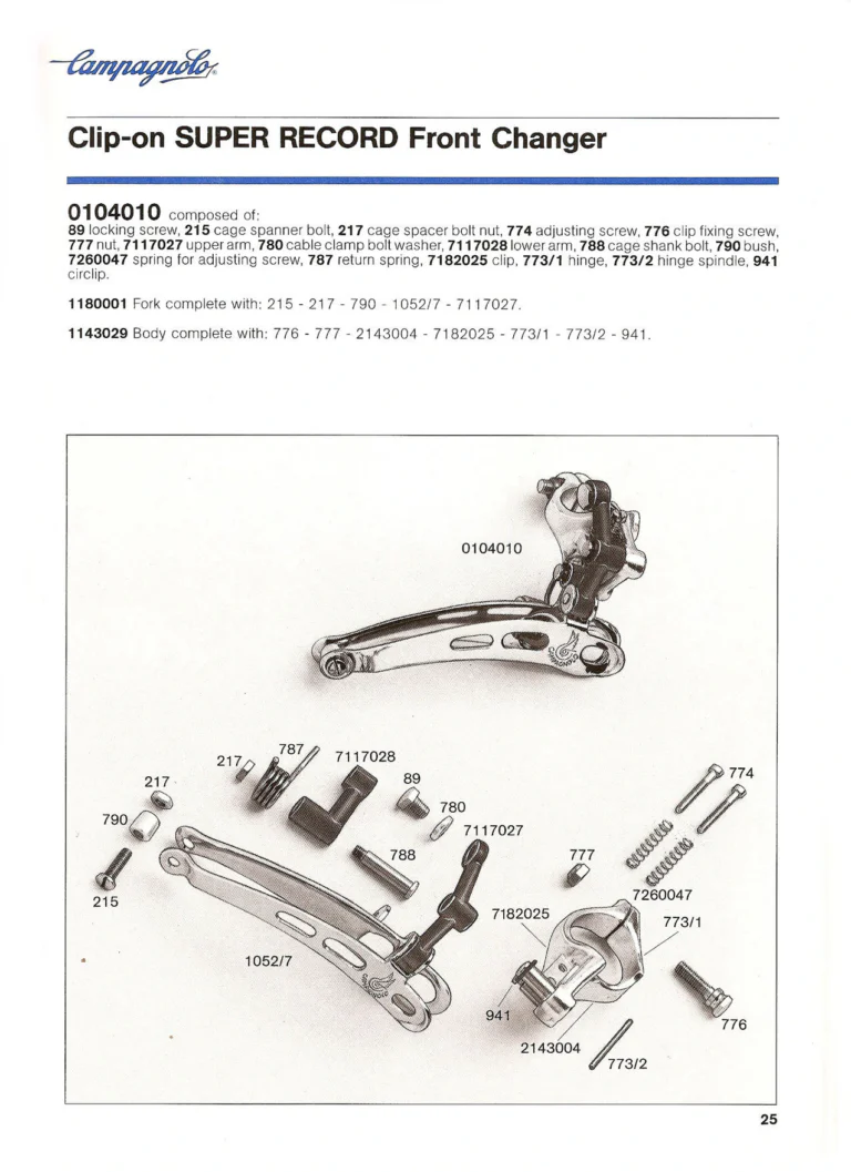 Campagnolo Catalogue No. 18, December 1986 Printing — Super Record, Record, Gran Sport, Touring and 980 Groups, Every Part and the Tools — page 24 of 70