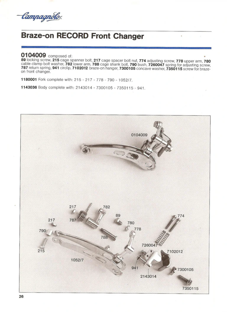 Campagnolo Catalogue No. 18, December 1986 Printing — Super Record, Record, Gran Sport, Touring and 980 Groups, Every Part and the Tools — page 25 of 70