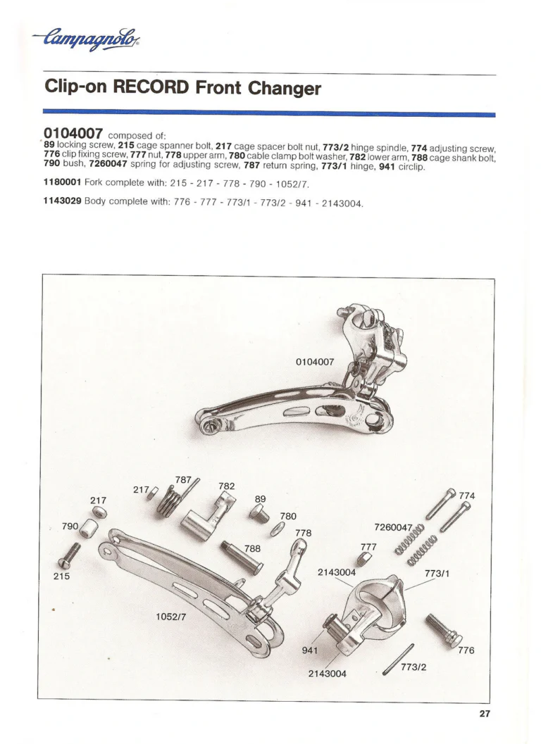Campagnolo Catalogue No. 18, December 1986 Printing — Super Record, Record, Gran Sport, Touring and 980 Groups, Every Part and the Tools — page 26 of 70