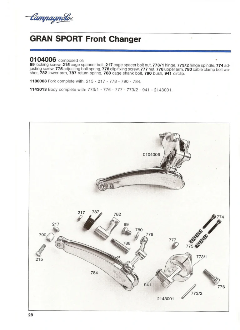 Campagnolo Catalogue No. 18, December 1986 Printing — Super Record, Record, Gran Sport, Touring and 980 Groups, Every Part and the Tools — page 27 of 70