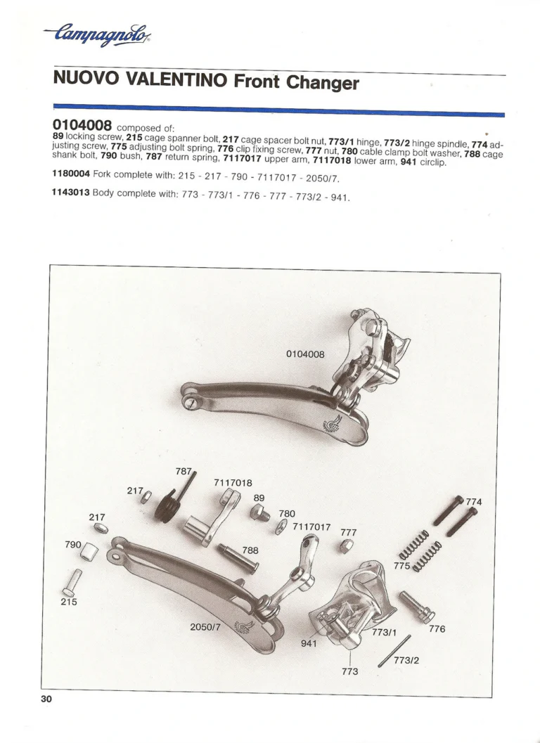 Campagnolo Catalogue No. 18, December 1986 Printing — Super Record, Record, Gran Sport, Touring and 980 Groups, Every Part and the Tools — page 29 of 70