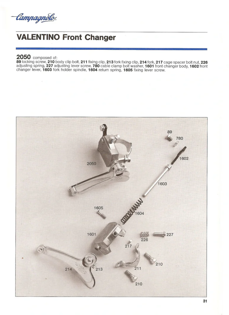 Campagnolo Catalogue No. 18, December 1986 Printing — Super Record, Record, Gran Sport, Touring and 980 Groups, Every Part and the Tools — page 30 of 70