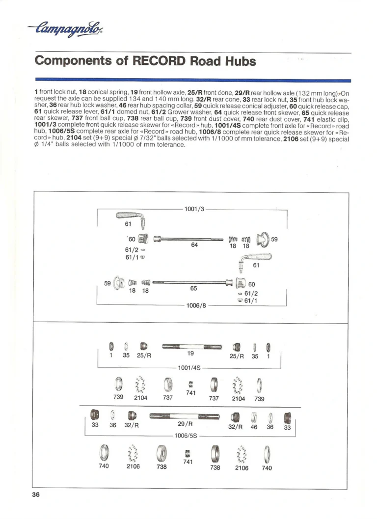 Campagnolo Catalogue No. 18, December 1986 Printing — Super Record, Record, Gran Sport, Touring and 980 Groups, Every Part and the Tools — page 35 of 70