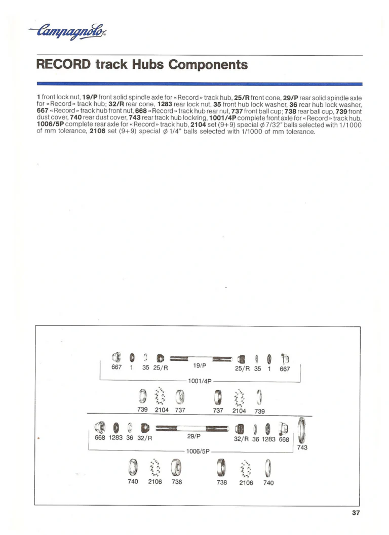 Campagnolo Catalogue No. 18, December 1986 Printing — Super Record, Record, Gran Sport, Touring and 980 Groups, Every Part and the Tools — page 36 of 70