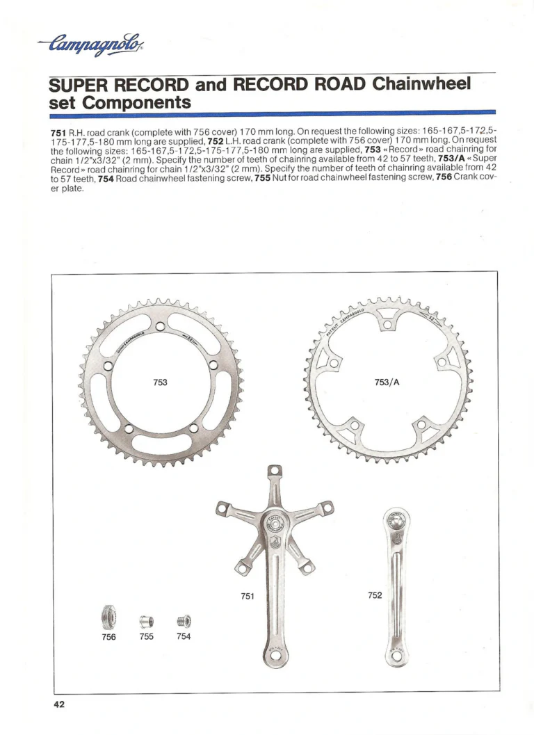 Campagnolo Catalogue No. 18, December 1986 Printing — Super Record, Record, Gran Sport, Touring and 980 Groups, Every Part and the Tools — page 41 of 70