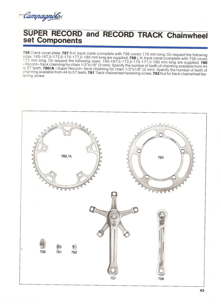 Campagnolo Catalogue No. 18, December 1986 Printing — Super Record, Record, Gran Sport, Touring and 980 Groups, Every Part and the Tools — page 42 of 70