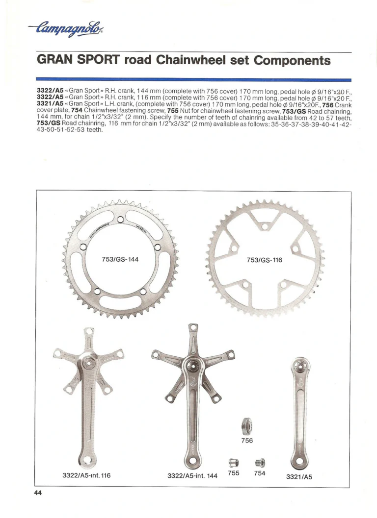 Campagnolo Catalogue No. 18, December 1986 Printing — Super Record, Record, Gran Sport, Touring and 980 Groups, Every Part and the Tools — page 43 of 70