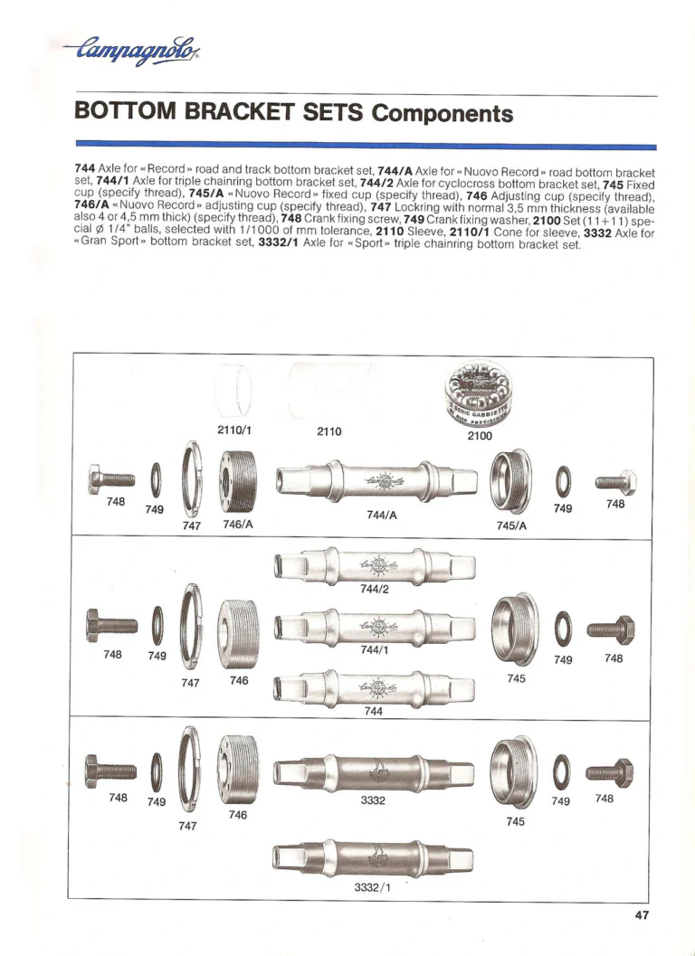 Campagnolo Catalogue No. 18, December 1986 Printing — Super Record, Record, Gran Sport, Touring and 980 Groups, Every Part and the Tools — page 46 of 70