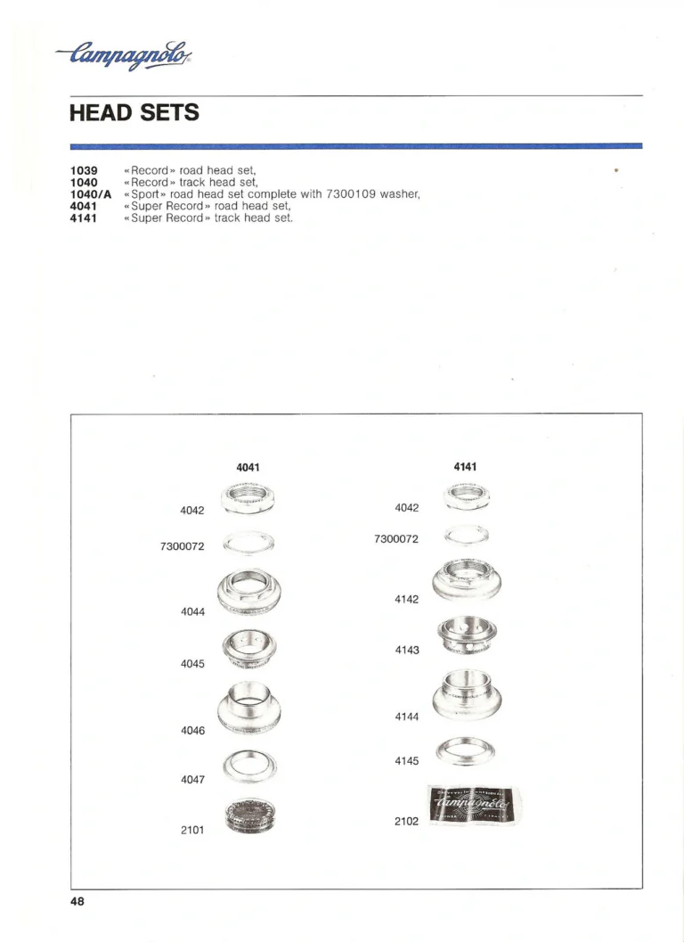 Campagnolo Catalogue No. 18, December 1986 Printing — Super Record, Record, Gran Sport, Touring and 980 Groups, Every Part and the Tools — page 47 of 70
