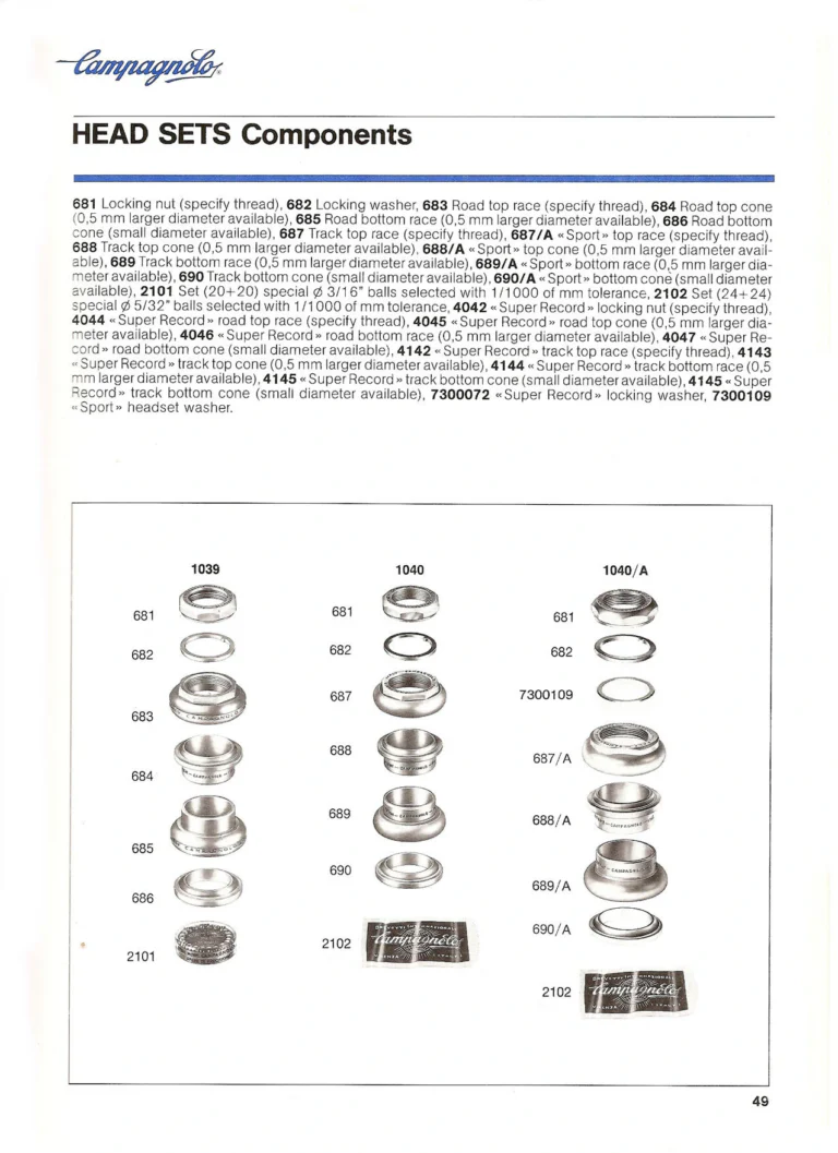 Campagnolo Catalogue No. 18, December 1986 Printing — Super Record, Record, Gran Sport, Touring and 980 Groups, Every Part and the Tools — page 48 of 70