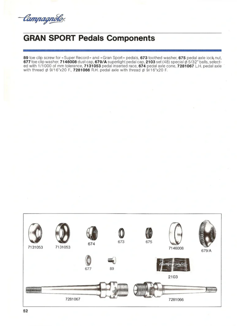 Campagnolo Catalogue No. 18, December 1986 Printing — Super Record, Record, Gran Sport, Touring and 980 Groups, Every Part and the Tools — page 51 of 70