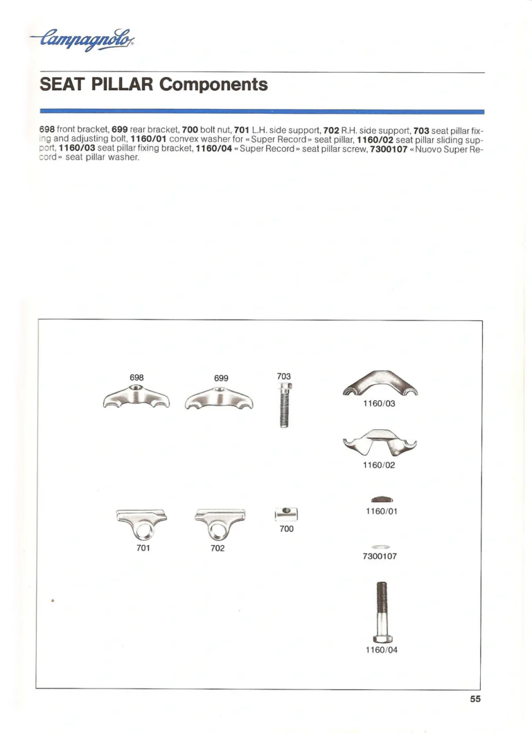 Campagnolo Catalogue No. 18, December 1986 Printing — Super Record, Record, Gran Sport, Touring and 980 Groups, Every Part and the Tools — page 54 of 70