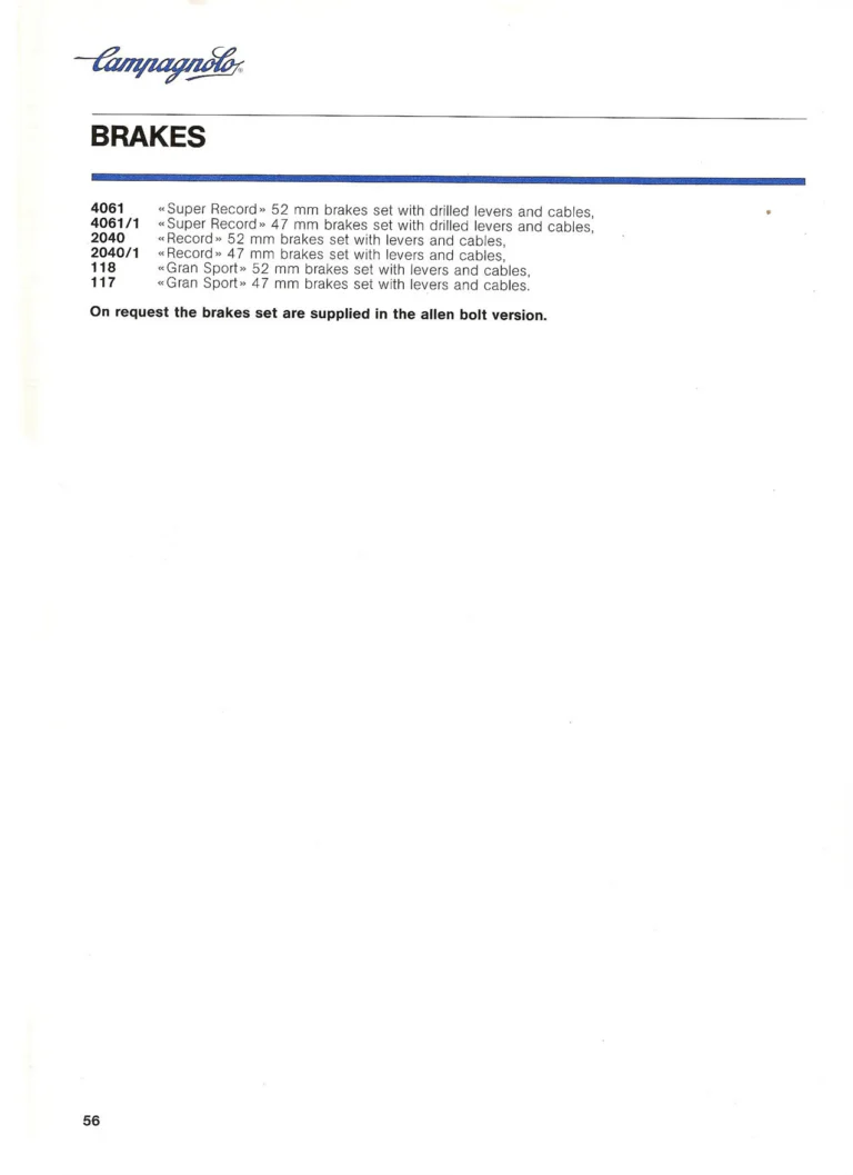 Campagnolo Catalogue No. 18, December 1986 Printing — Super Record, Record, Gran Sport, Touring and 980 Groups, Every Part and the Tools — page 55 of 70