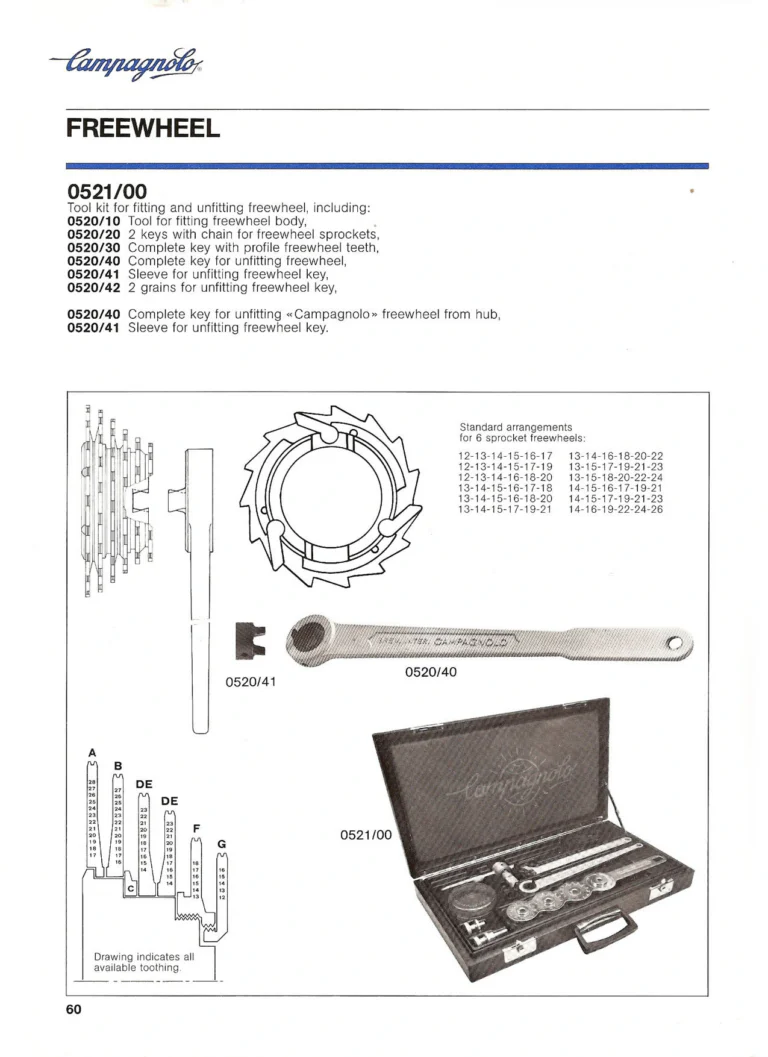 Campagnolo Catalogue No. 18, December 1986 Printing — Super Record, Record, Gran Sport, Touring and 980 Groups, Every Part and the Tools — page 59 of 70
