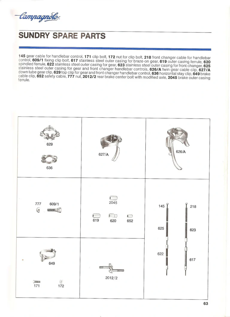 Campagnolo Catalogue No. 18, December 1986 Printing — Super Record, Record, Gran Sport, Touring and 980 Groups, Every Part and the Tools — page 62 of 70