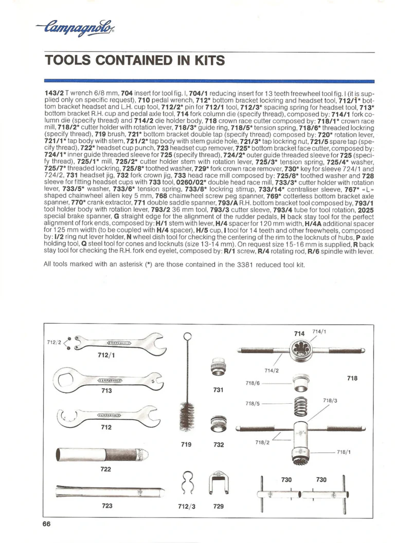 Campagnolo Catalogue No. 18, December 1986 Printing — Super Record, Record, Gran Sport, Touring and 980 Groups, Every Part and the Tools — page 65 of 70