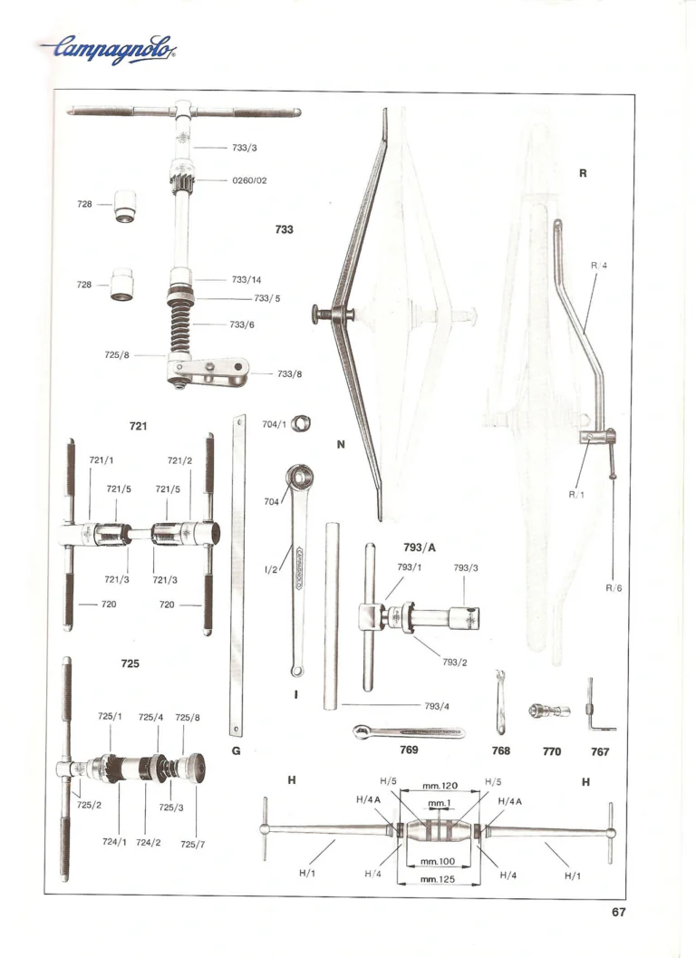 Campagnolo Catalogue No. 18, December 1986 Printing — Super Record, Record, Gran Sport, Touring and 980 Groups, Every Part and the Tools — page 66 of 70