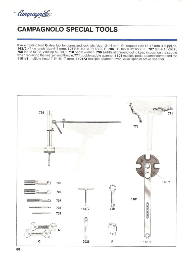 Campagnolo Catalogue No. 18, December 1986 Printing — Super Record, Record, Gran Sport, Touring and 980 Groups, Every Part and the Tools — page 67 of 70