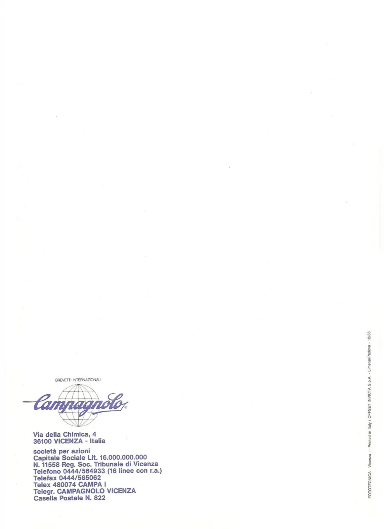 Campagnolo Catalogue No. 18, December 1986 Printing — Super Record, Record, Gran Sport, Touring and 980 Groups, Every Part and the Tools — page 70 of 70