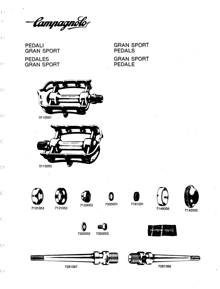 Campagnolo U.S.A. Parts Sheets of about 1980 — The Super Record Rear Derailleur, Nuovo Super Record Seat Pin and the Chain Holders, in Four Languages — page 11 of 18