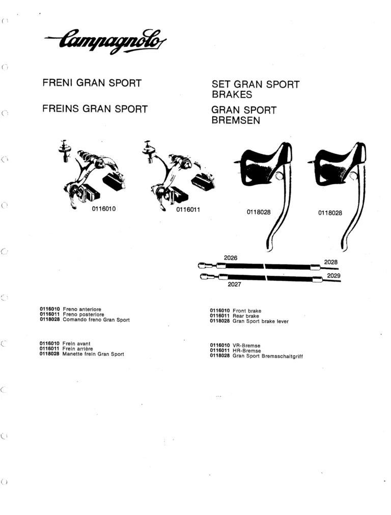 Campagnolo U.S.A. Parts Sheets of about 1980 — The Super Record Rear Derailleur, Nuovo Super Record Seat Pin and the Chain Holders, in Four Languages — page 13 of 18