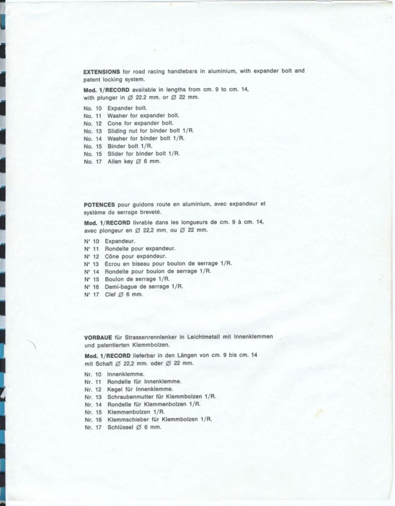Cinelli Catalog — The Supercorsa Bicycle, Handlebars and Stems, Unicanitor Saddles and the M-71 Pedal — page 18 of 49