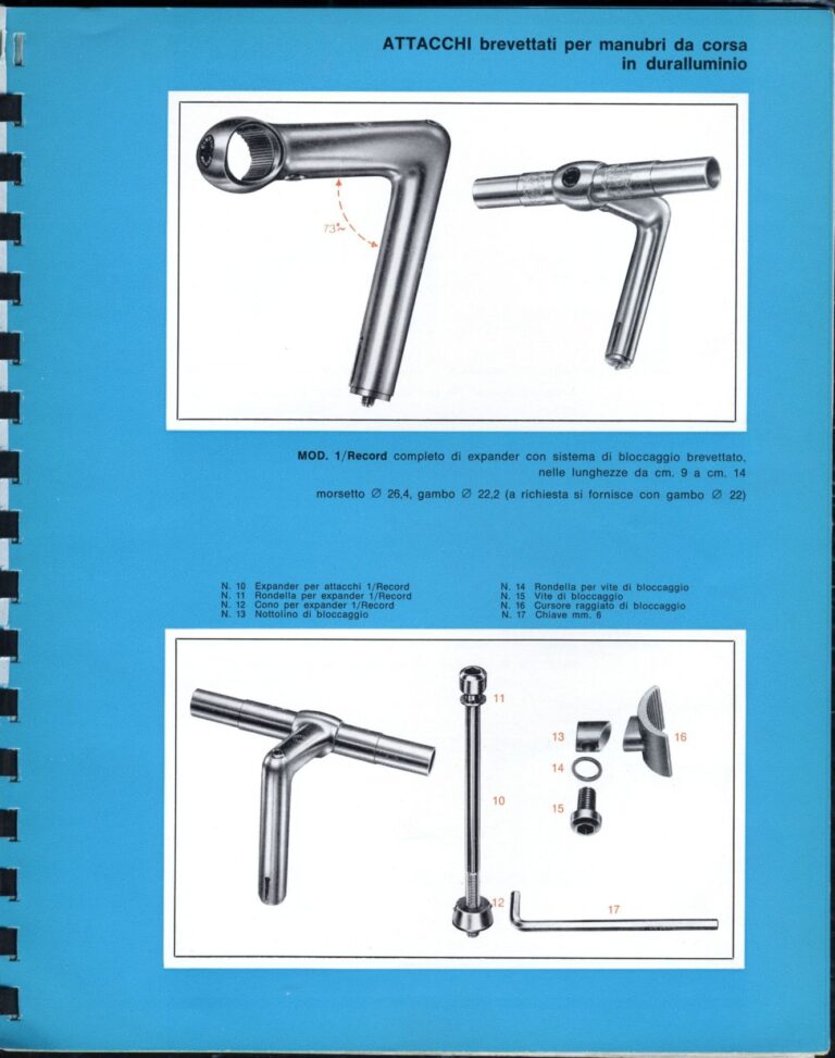 Cinelli Catalog — The Supercorsa Bicycle, Handlebars and Stems, Unicanitor Saddles and the M-71 Pedal — page 19 of 49