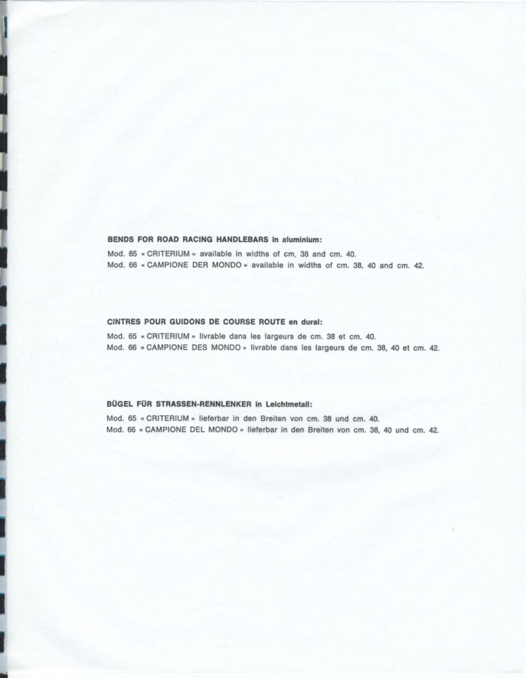 Cinelli Catalog — The Supercorsa Bicycle, Handlebars and Stems, Unicanitor Saddles and the M-71 Pedal — page 26 of 49
