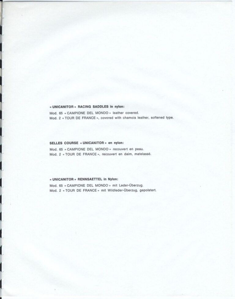 Cinelli Catalog — The Supercorsa Bicycle, Handlebars and Stems, Unicanitor Saddles and the M-71 Pedal — page 32 of 49