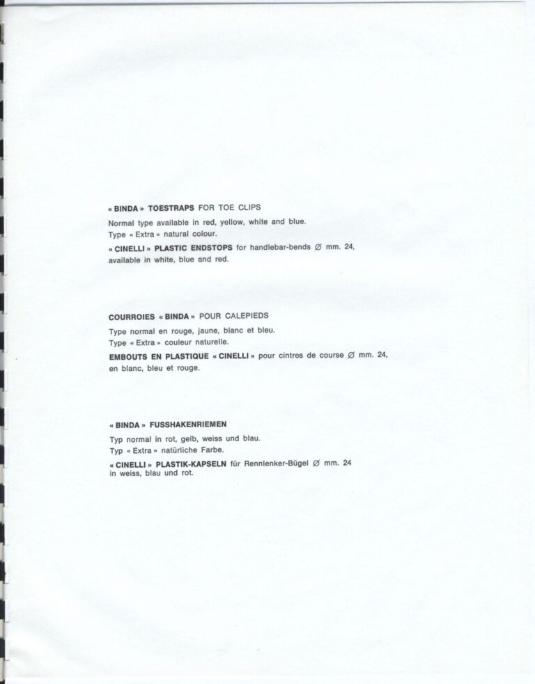 Cinelli Catalog — The Supercorsa Bicycle, Handlebars and Stems, Unicanitor Saddles and the M-71 Pedal — page 38 of 49