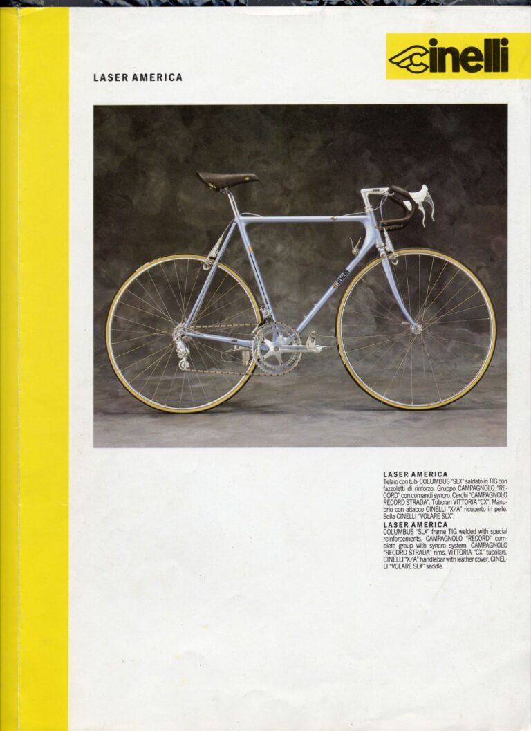 Cinelli Laser Catalog — The Laser America, Crono Strada and Rivoluzione Pista, with Helmets, Saddles, Bars, Stems and the M-71 Pedal — page 1 of 18