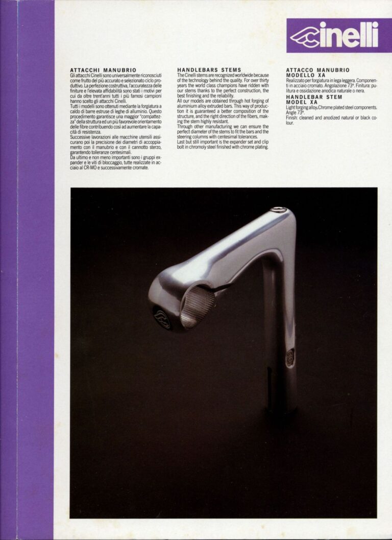 Cinelli Laser Catalog — The Laser America, Crono Strada and Rivoluzione Pista, with Helmets, Saddles, Bars, Stems and the M-71 Pedal — page 13 of 18