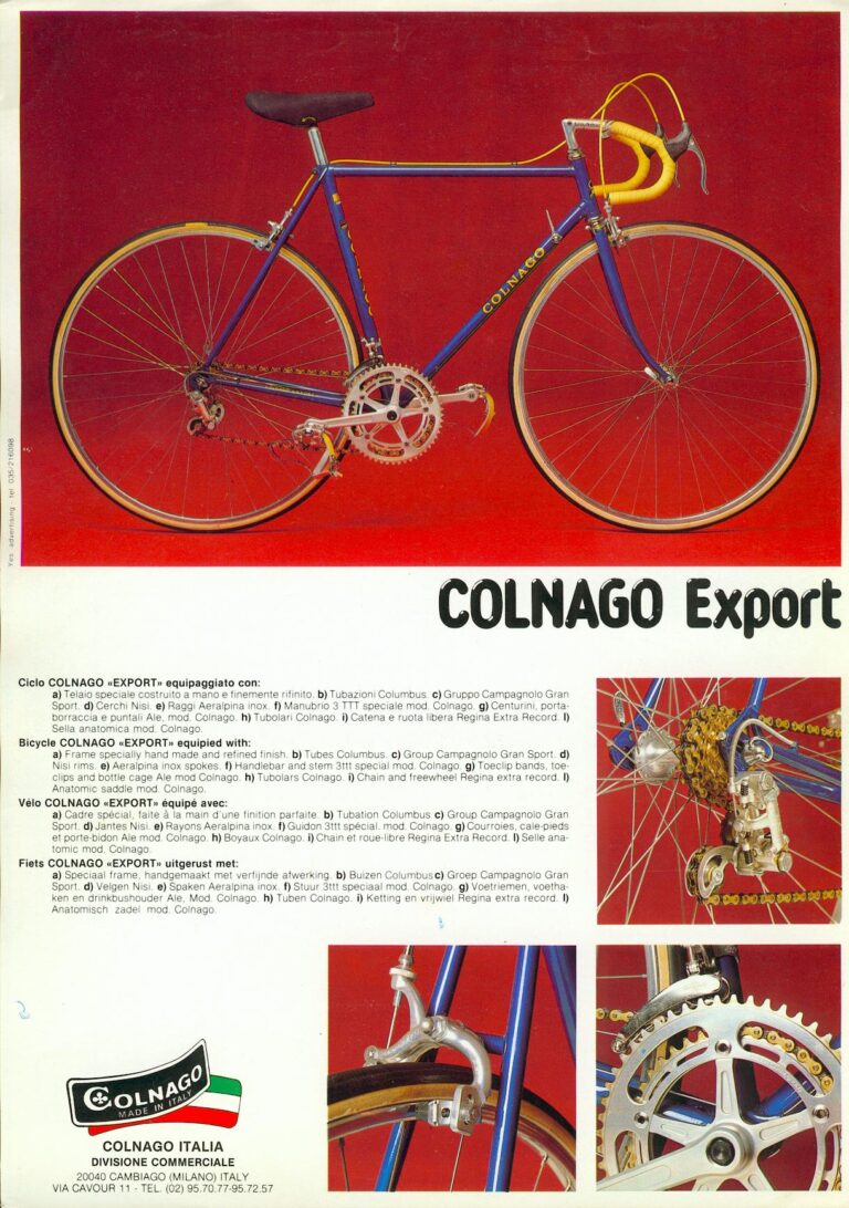 Colnago Catalog Sheets — Export, Saronni Giro d’Italia, Mexico Oro, International, Roger de Vlaeminck, Mexico and Super, with Accessories — page 2 of 9