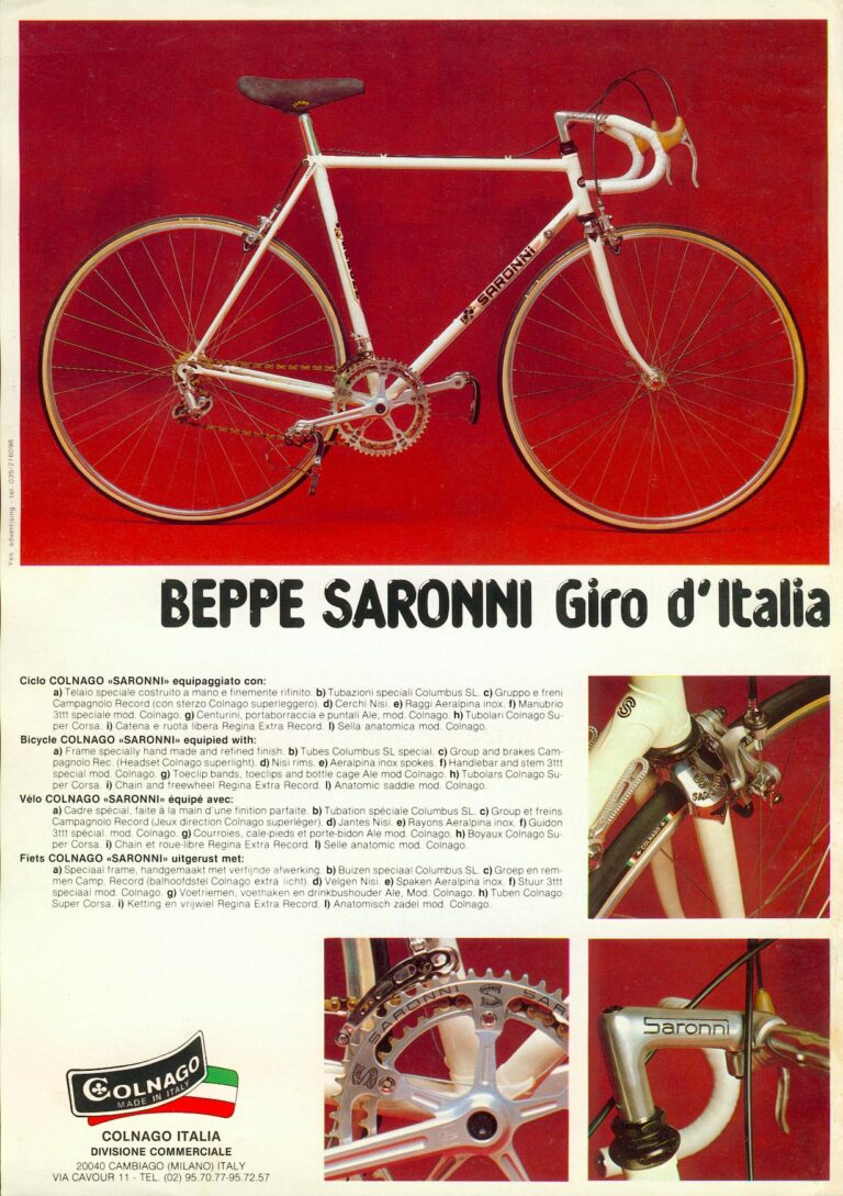 Colnago Catalog Sheets — Export, Saronni Giro d’Italia, Mexico Oro, International, Roger de Vlaeminck, Mexico and Super, with Accessories — page 3 of 9