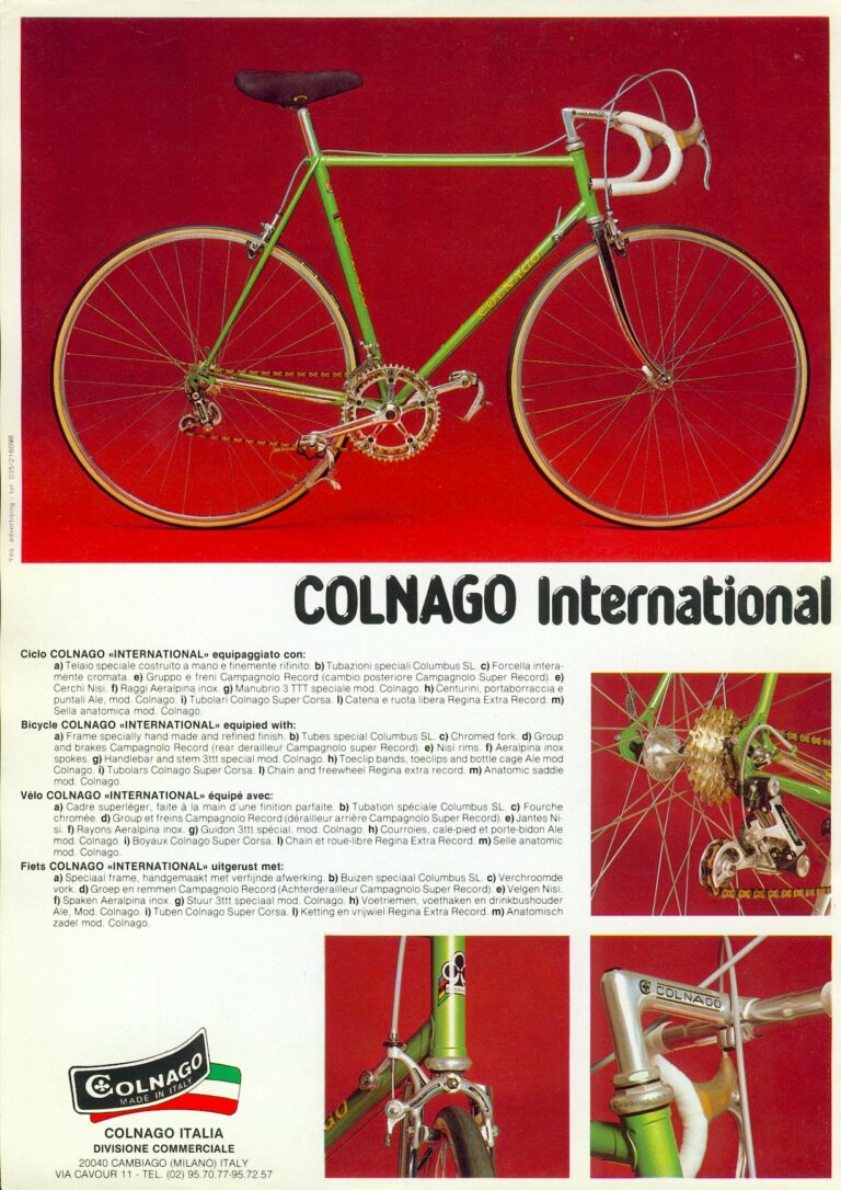 Colnago Catalog Sheets — Export, Saronni Giro d’Italia, Mexico Oro, International, Roger de Vlaeminck, Mexico and Super, with Accessories — page 5 of 9
