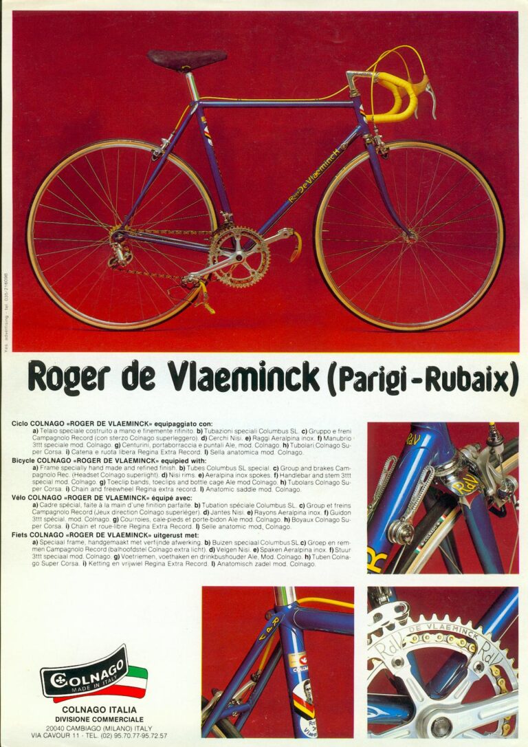 Colnago Catalog Sheets — Export, Saronni Giro d’Italia, Mexico Oro, International, Roger de Vlaeminck, Mexico and Super, with Accessories — page 6 of 9