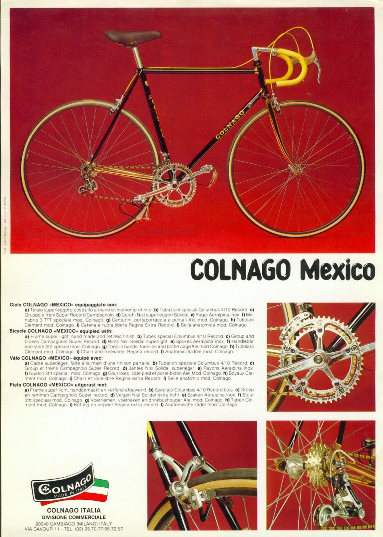 Colnago Catalog Sheets — Export, Saronni Giro d’Italia, Mexico Oro, International, Roger de Vlaeminck, Mexico and Super, with Accessories — page 7 of 9