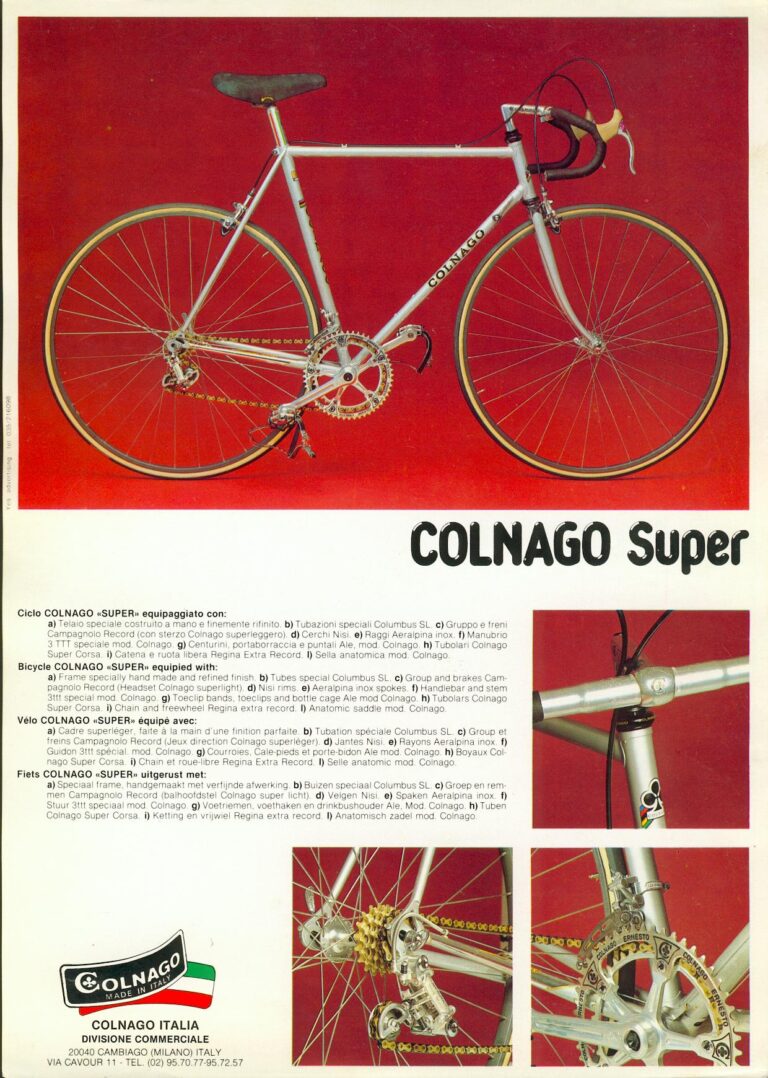 Colnago Catalog Sheets — Export, Saronni Giro d’Italia, Mexico Oro, International, Roger de Vlaeminck, Mexico and Super, with Accessories — page 8 of 9