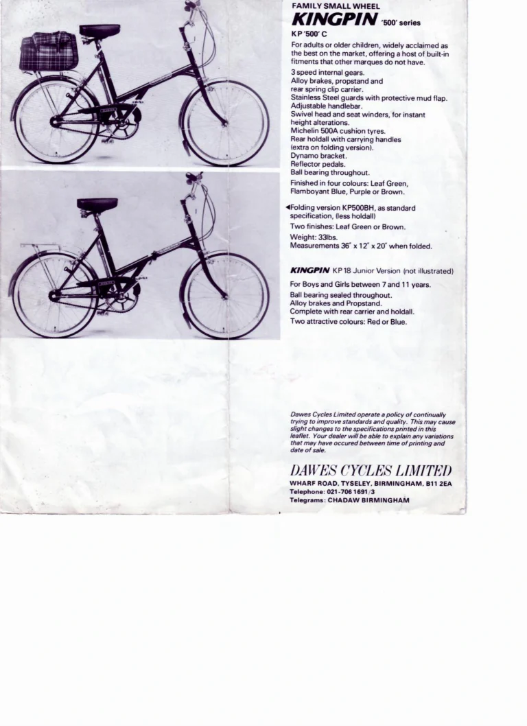 Dawes Leaflet (Undated) — Team up with Dawes: the Double Blue, Mirage, Echelon, Super Galaxy, Galaxy GT, Galaxy, Emblem, Fleur, Velo Sprint, Merit, Five Star, Flair and Kingpin — page 6 of 6