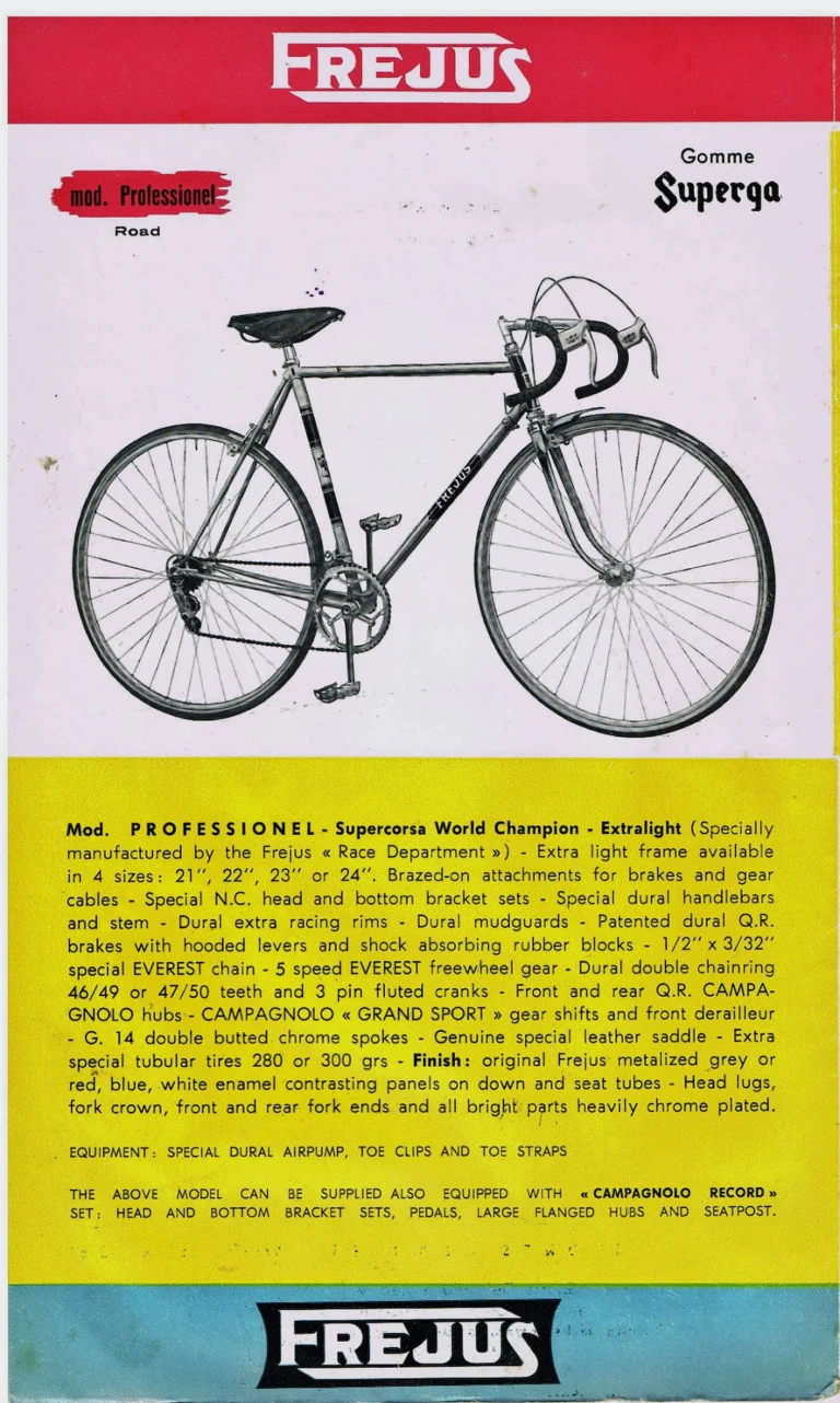 Frejus Catalog of about 1961 — La Bicicletta di Classe per Ogni Esigenza, and the Professionel Road Model — page 2 of 2