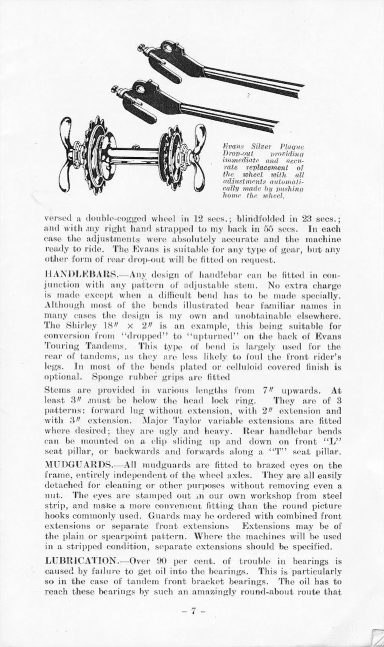 F. W. Evans Catalog (Undated, 1935 or Later) — The Cycle Engineer: Made-to-Measure Racing and Touring Cycles, Tandems, Frames and Wheels — page 9 of 26