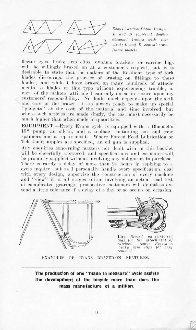 F. W. Evans Catalog (Undated, 1935 or Later) — The Cycle Engineer: Made-to-Measure Racing and Touring Cycles, Tandems, Frames and Wheels — page 11 of 26