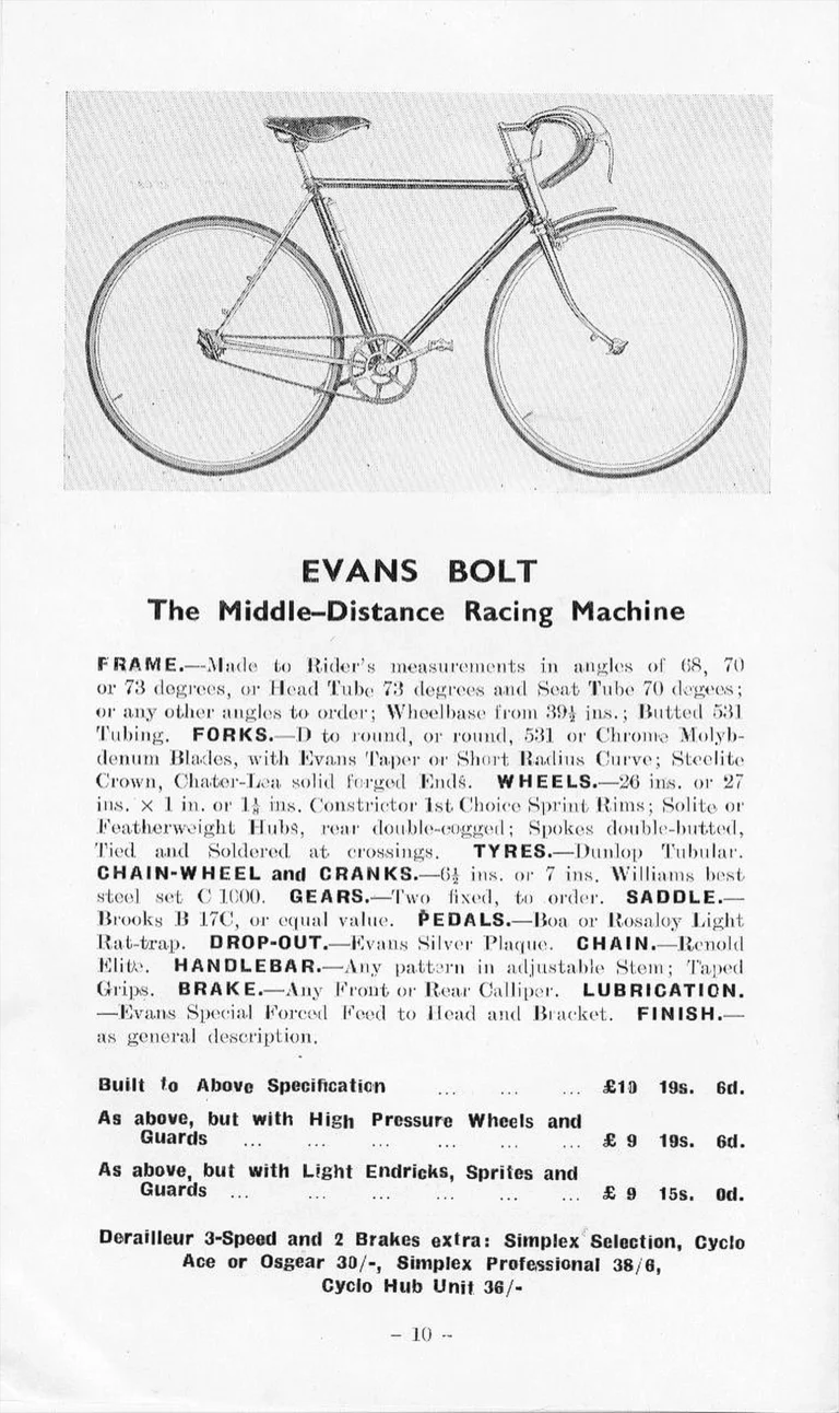 F. W. Evans Catalog (Undated, 1935 or Later) — The Cycle Engineer: Made-to-Measure Racing and Touring Cycles, Tandems, Frames and Wheels — page 12 of 26